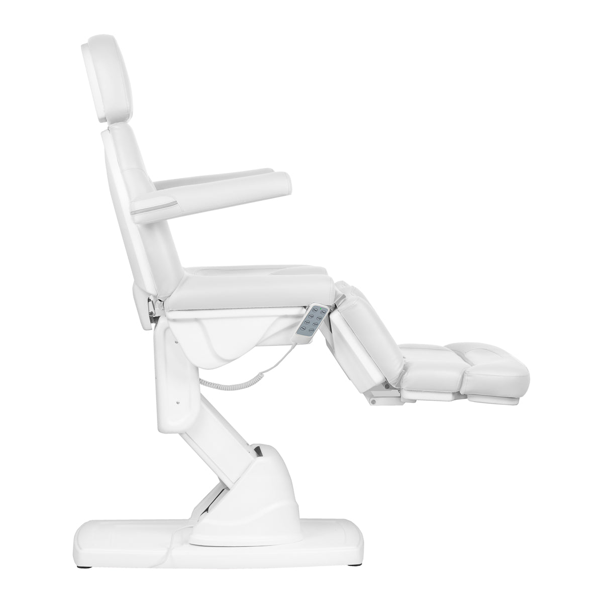 White Kate electric podiatry chair with four actuators, designed for beauty salon foot treatments and podiatry procedures.