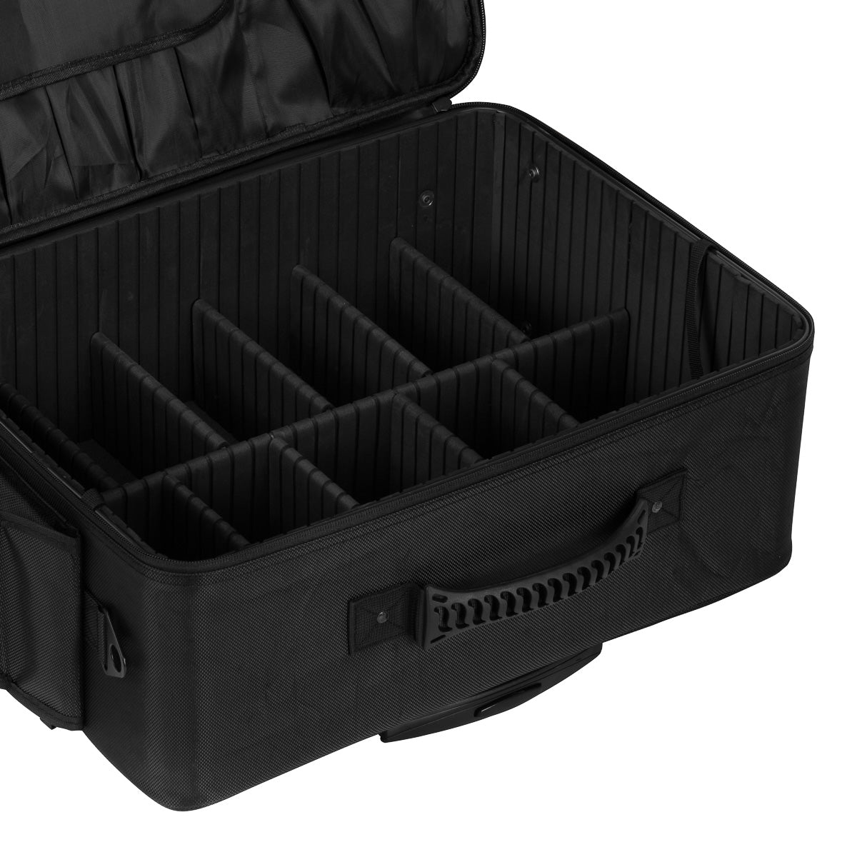 ACTIVESHOP hairdresser's case with compartments for styling tools and accessories, opened to show organized interior.