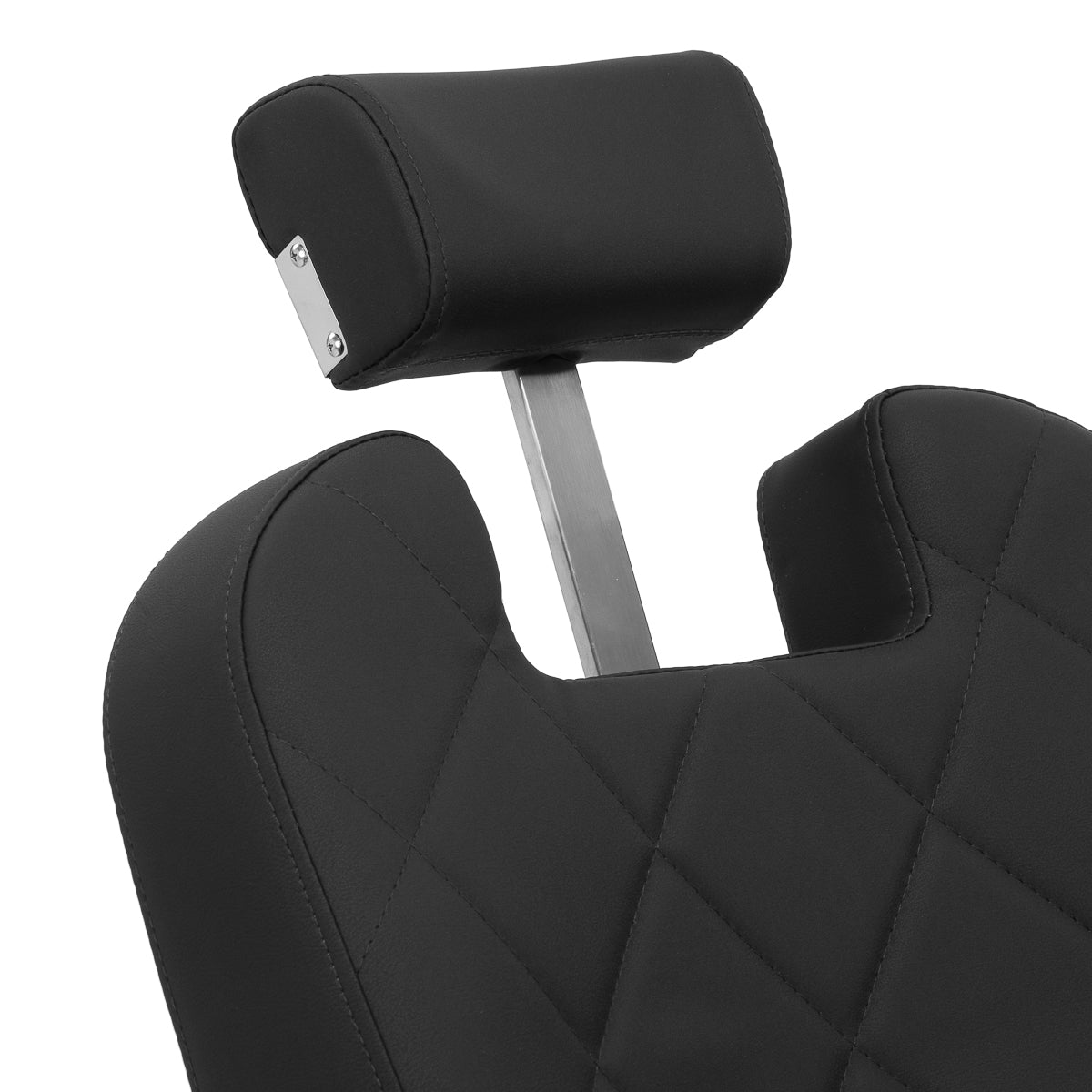 Gabbiano Bruno barber chair with graphite frame and black upholstery, stylish barbershop furniture for professional grooming spaces.
