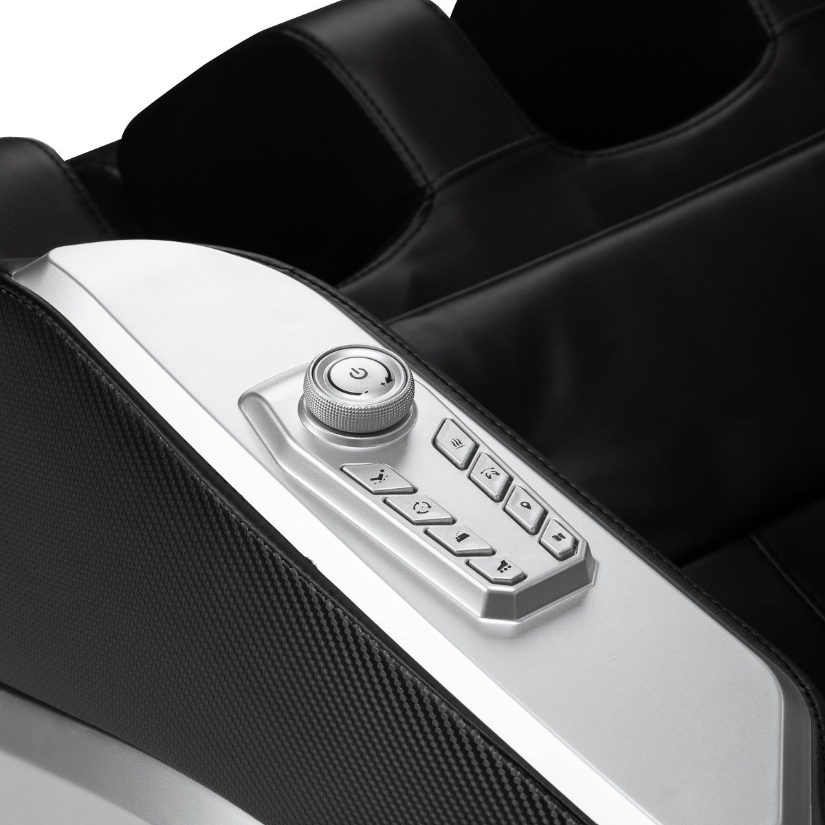 Black Sakura Prime 108 massage chair featuring cushioned armrests, leg supports, and sleek modern design for relaxation and comfort.