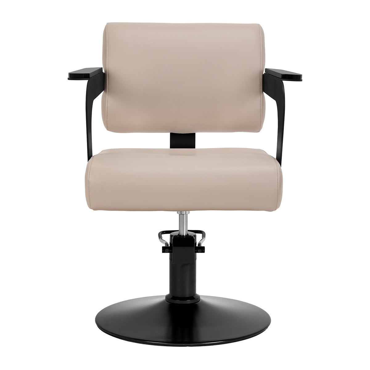 Beige Jet Latte hairdressing chair by HAIR SYSTEM, showcasing ergonomic design and plush upholstery for salon use.