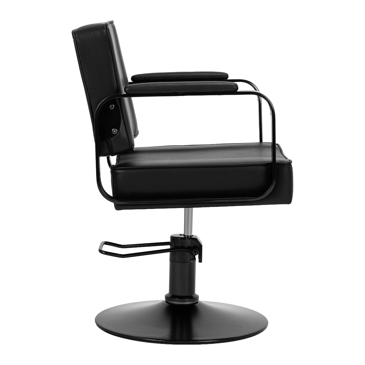 Black Hairdressing Chair from Hair System Studio Noir, featuring sleek design and comfortable upholstery for salon use.