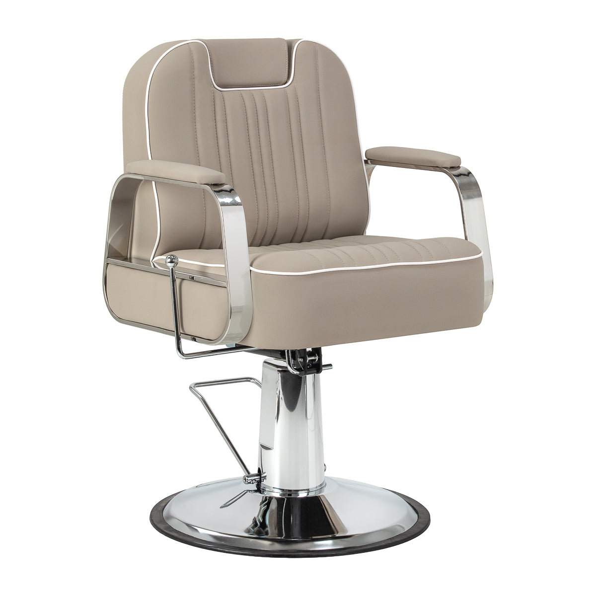 Gabbiano Rufo beige barber chair with hydraulic lift and chrome base