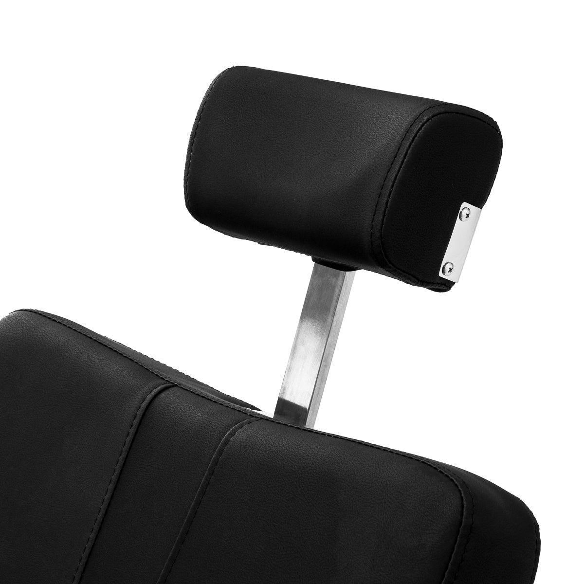 Black Gabbiano Athena barber chair with padded seat and backrest, chrome armrests, and adjustable height for barbershop use.