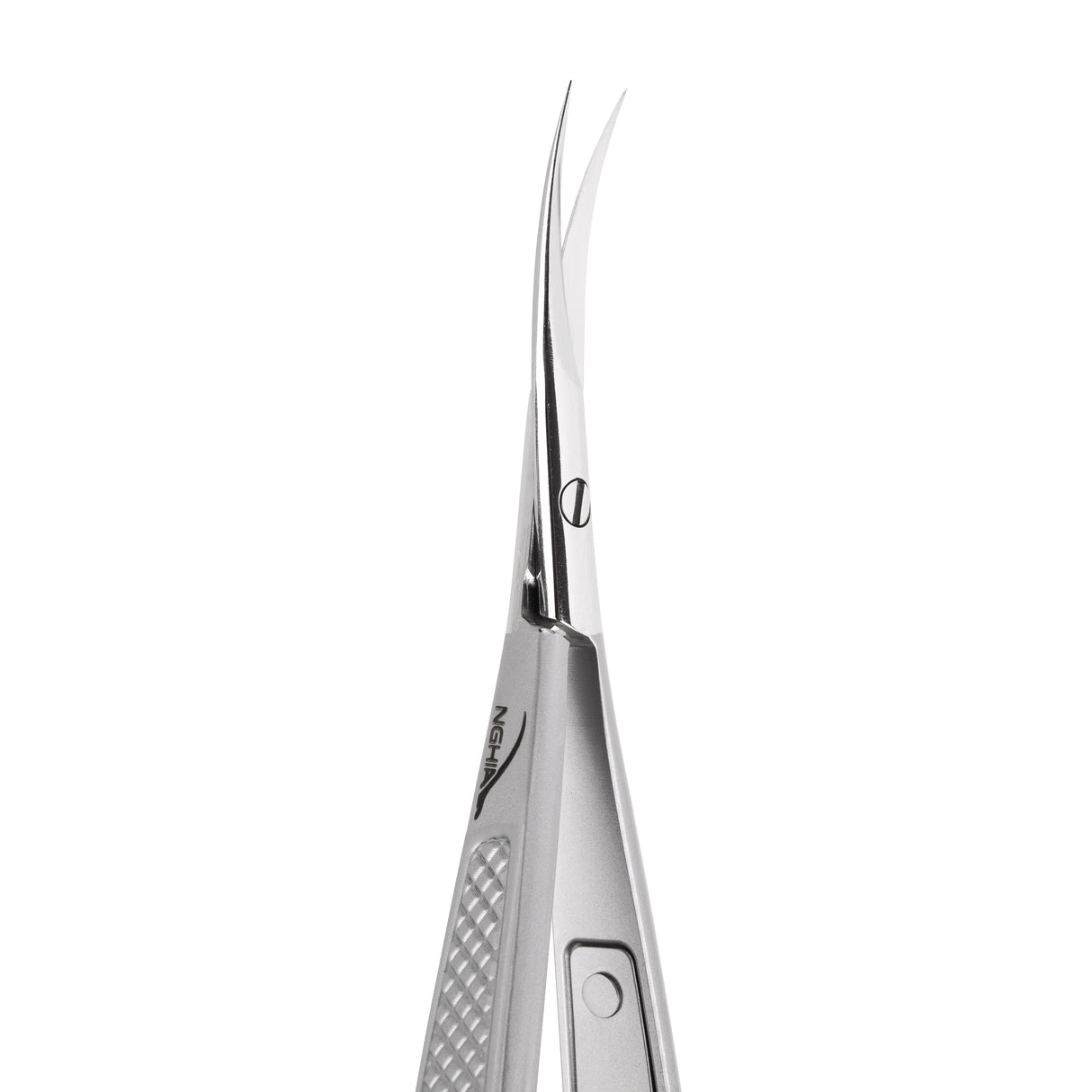 NGHIA spring-loaded cuticle scissors KDN.721 with ergonomic handles and sharp blades for precise nail grooming.