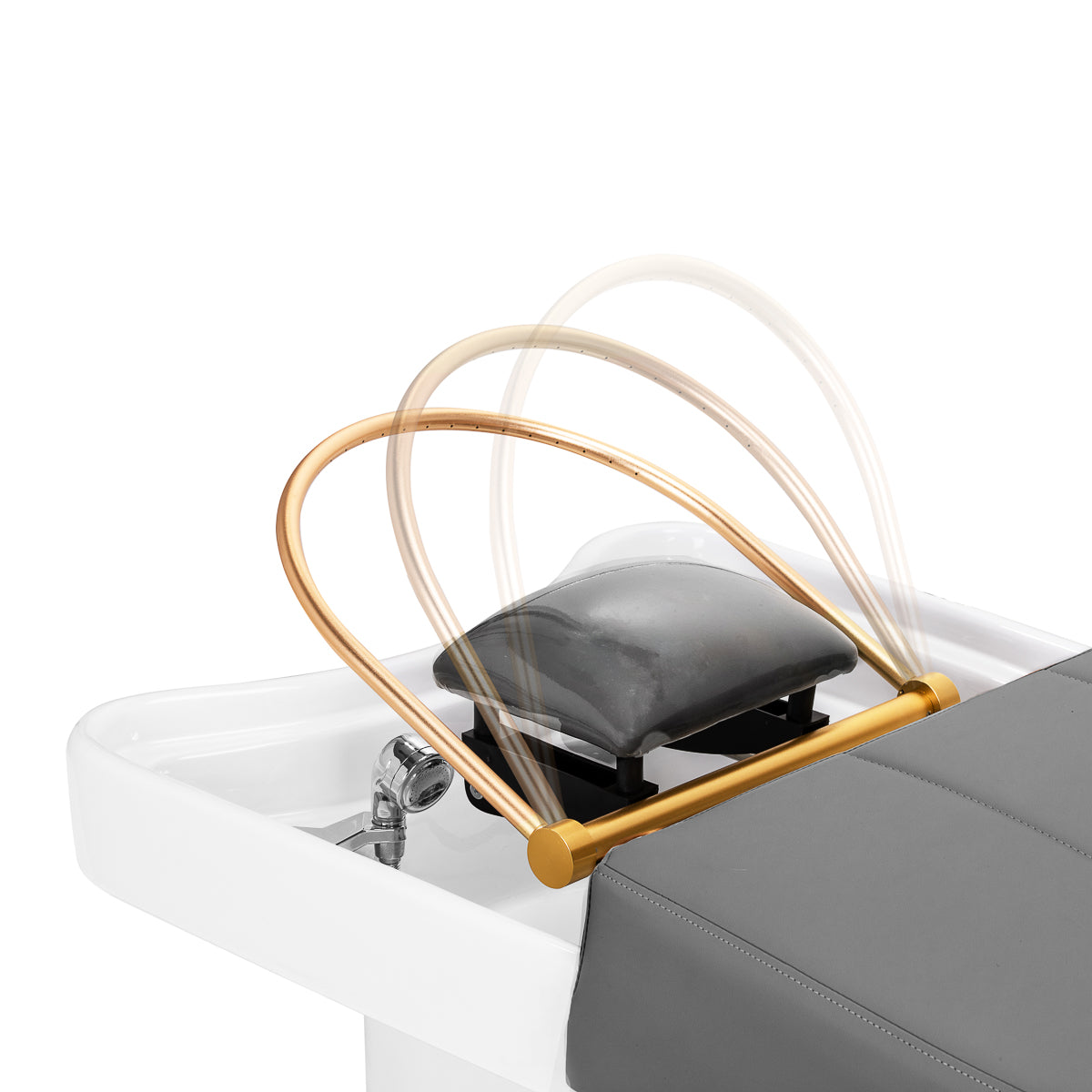 Gabbiano Head Spa 017 hair washing bed in grey with cushioned surface and adjustable headrest for comfortable hair washing.