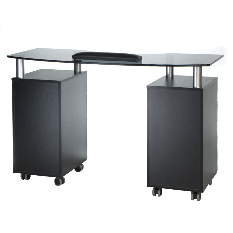 Black manicure table from Beauty System model BD-3453 with workspace and storage drawers for professional nail care.
