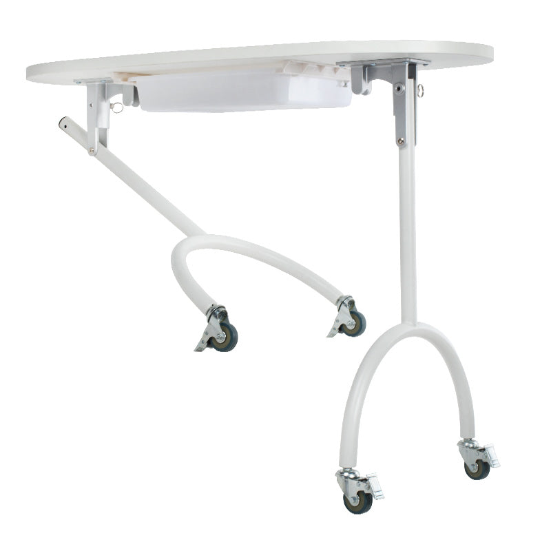 Foldable Beauty System manicure table with adjustable height and carrying bag, designed for professional nail care.