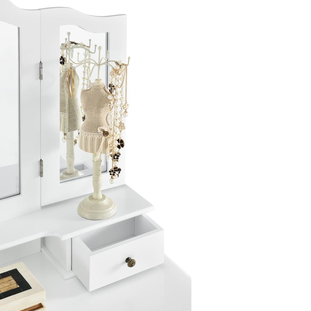 Toaletka biała EMMA 3 mirrors 4 drawers +stool - BVShop