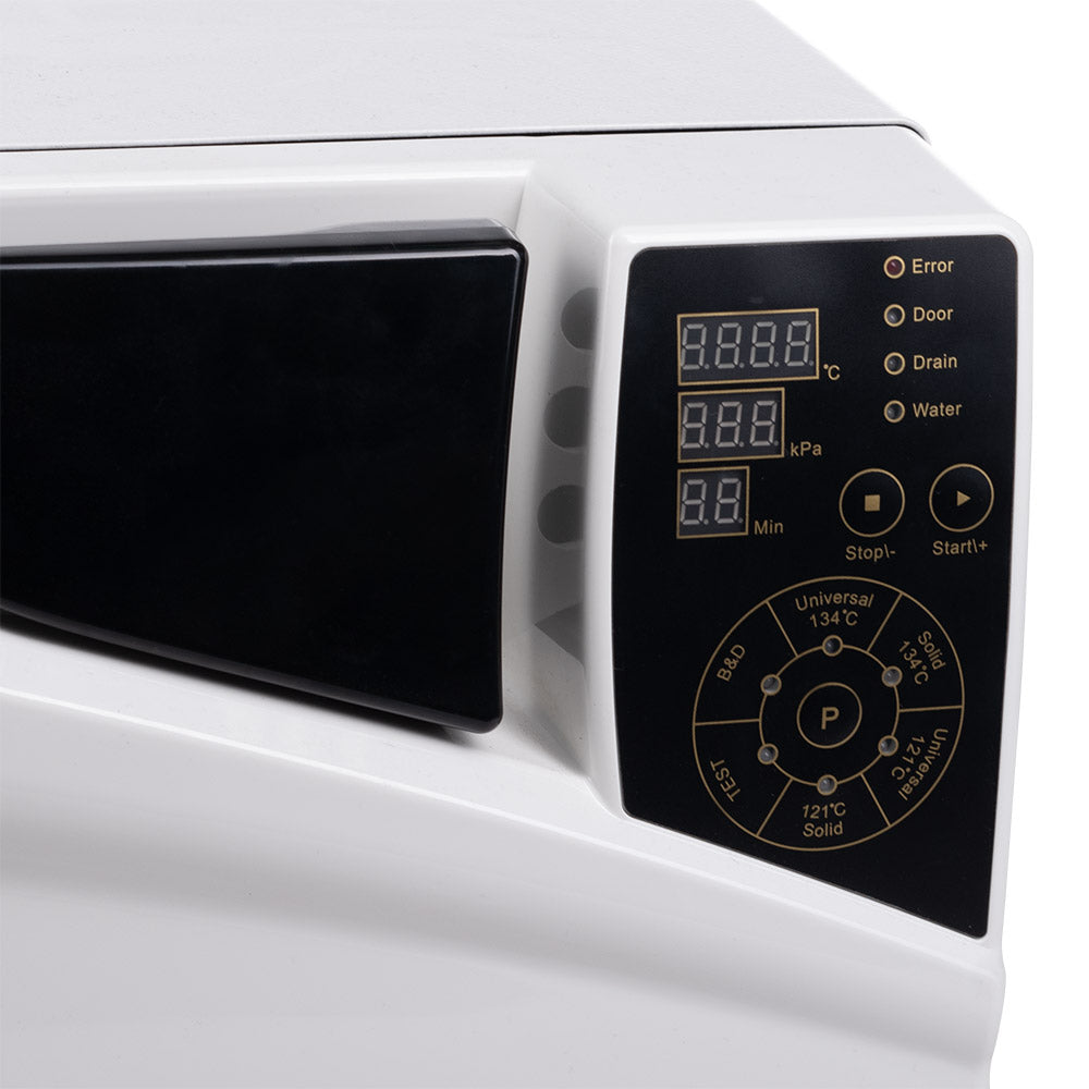 Medical Autoclave SteamIT LCD 8L by Beauty System, Class B sterilizer with digital display and built-in printer in a professional setting.