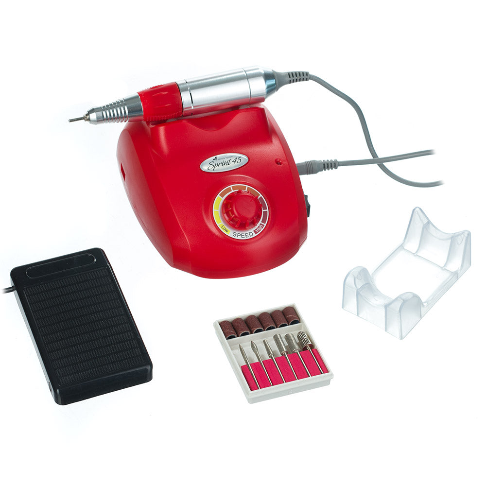 Beauty System Manicure Milling Machine SPRINT 45 in red, featuring a compact design and ergonomic controls for professional nail care.