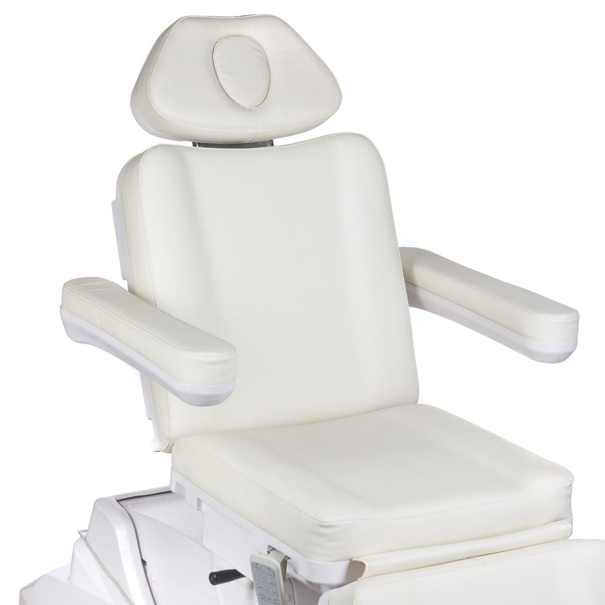Electric cosmetic chair heated BR-6686 by Beauty System, white reclining beauty salon chair with adjustable features and cushioned seating.