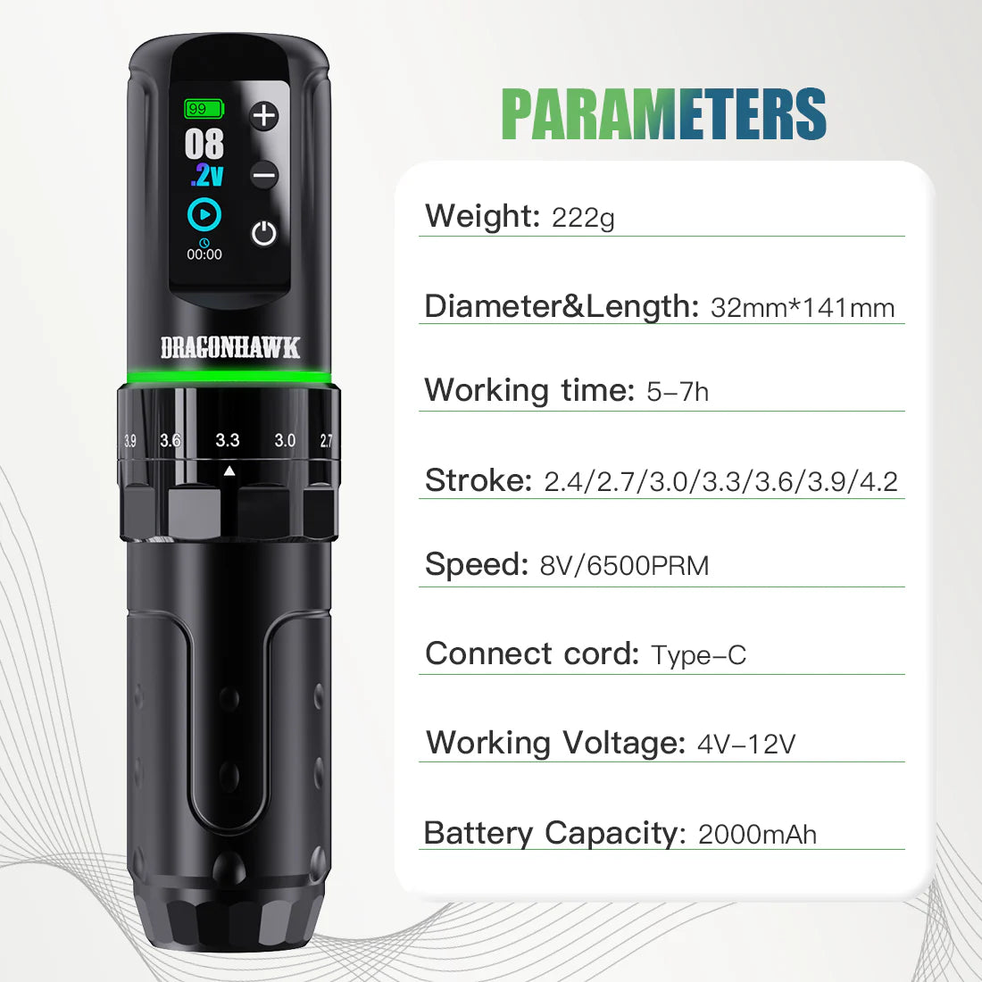 Mast Dragonhawk L3 Wireless Tattoo Machine 7 Stroke Lengths - BVShop