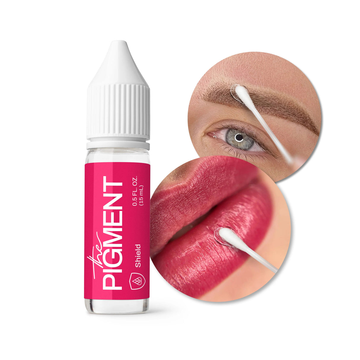 The Pigment Shield 15ml bottle from The Pigment featuring a clear container with a black cap and product label.