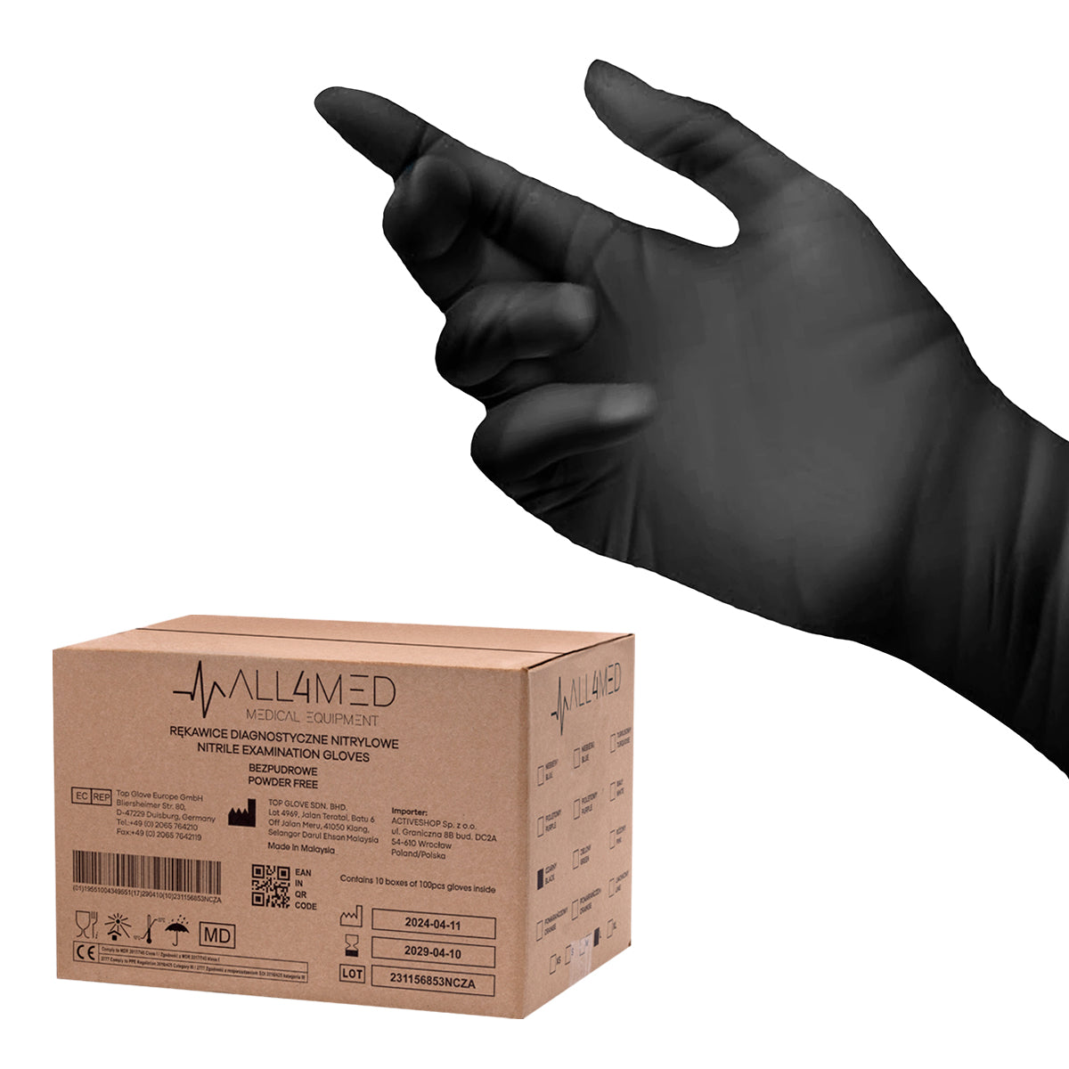 All4med disposable diagnostic nitrile gloves black XS 10x100 pieces - BVShop