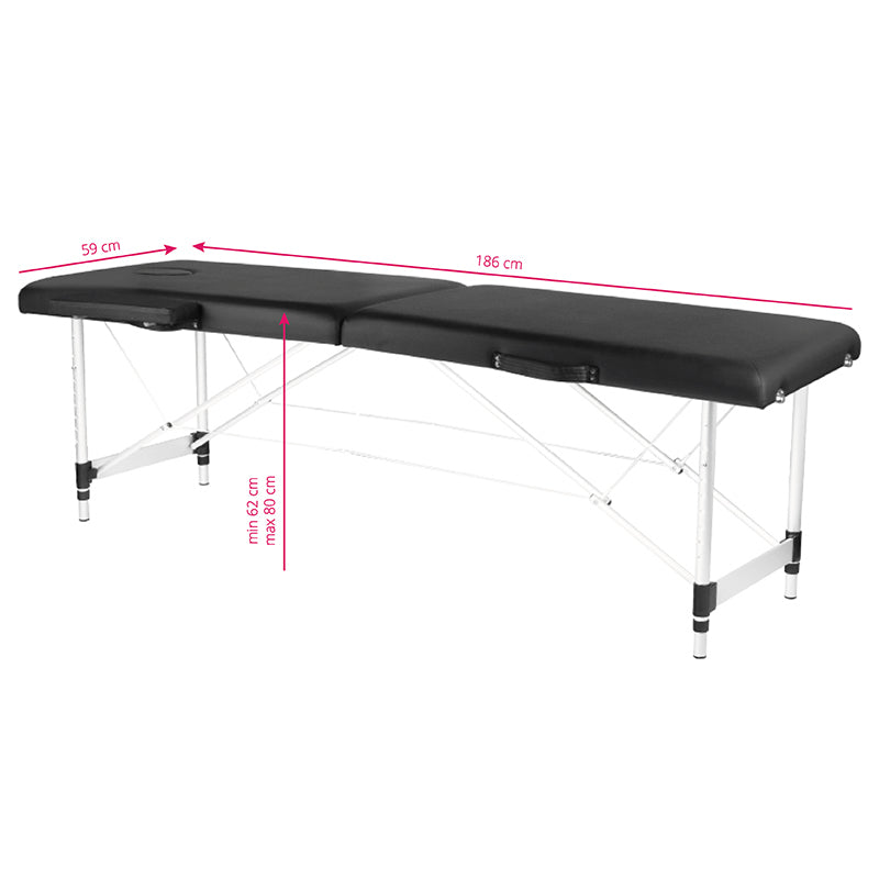Folding massage table, aluminum, comfort, 2 black segments - BVShop