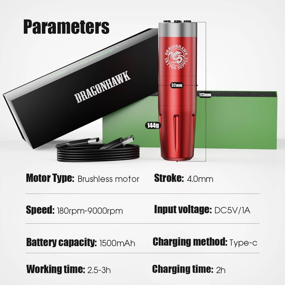 Mast Dragonhawk X8 Wireless Tattoo Machine Pen Green - BVShop