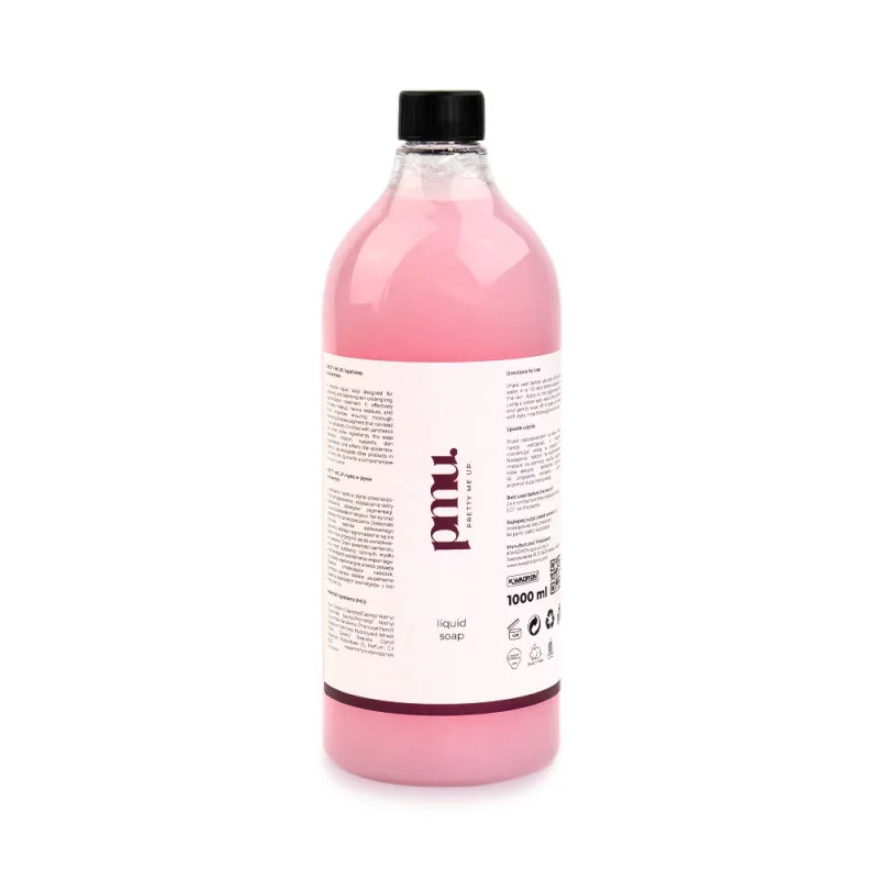 Kwadron PMU Pretty Me Up Universal Liquid Cleanser in a 1000ml bottle, used for cleaning and sanitizing permanent makeup tools.