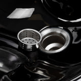 Omega Nautica black hairdressing wash unit with sink and chair for salon styling and hair washing.