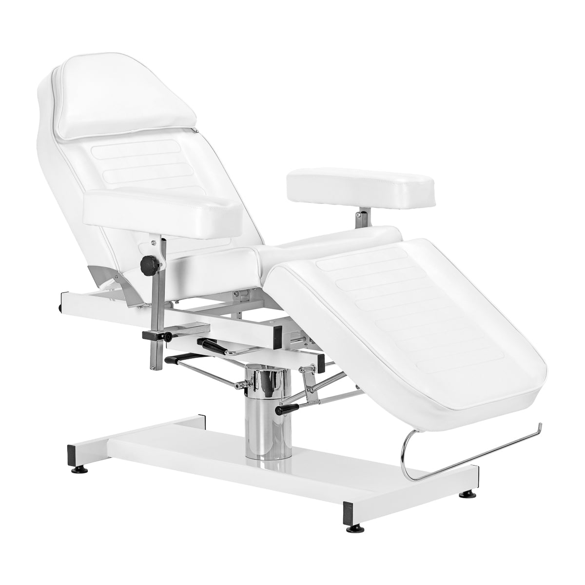 White SILLON Cosmetic Hydraulic Chair Sillon A 210DH with cradle, ideal for beauty salons, showcasing padded upholstery and adjustable features.