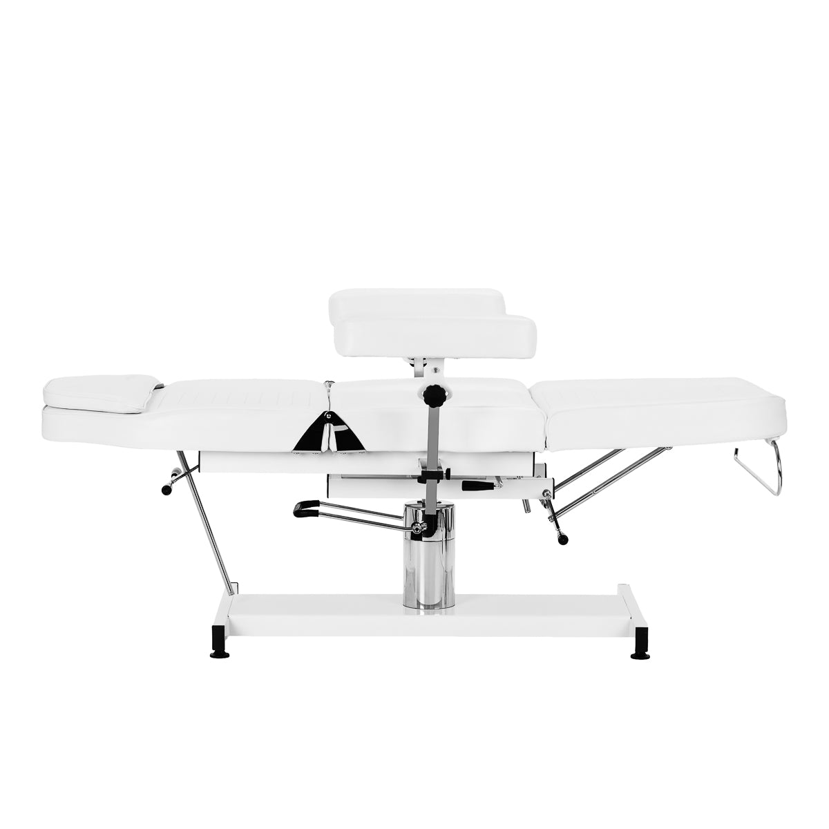 White Cosmetic Hydraulic Chair Sillon A 210DH with cradle for beauty salon use, featuring adjustable height and cushioned seating.