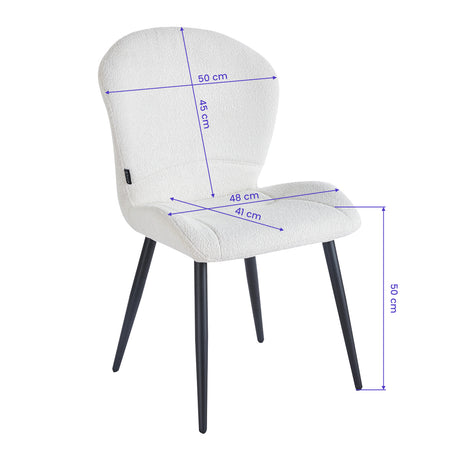 4RICO Lucente white sherpa chair with profiled backrest and black metal legs