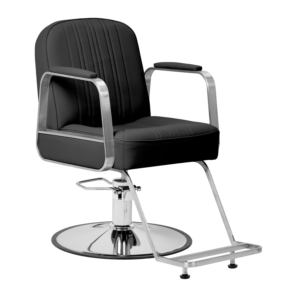 Black Gabbiano Acri hairdressing chair with adjustable height and cushioned seat, modern salon furniture for professional styling.