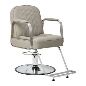 Beige Gabbiano Acri hairdressing chair with cushioned seat and backrest, adjustable height, and sleek modern design.