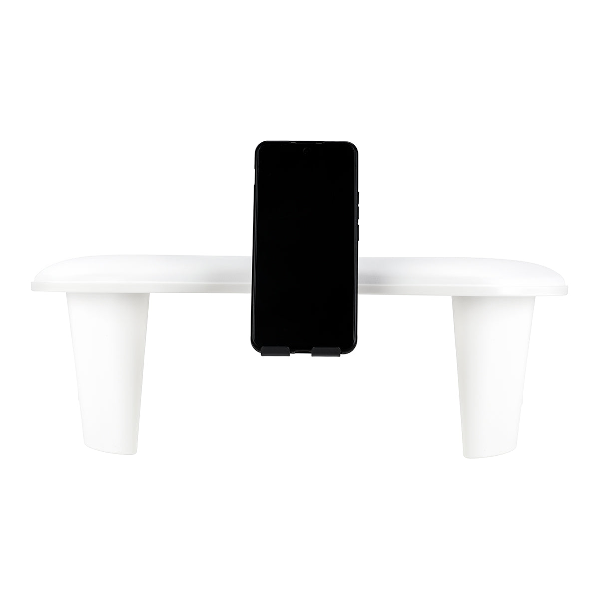 White manicure armrest with adjustable metal phone holder