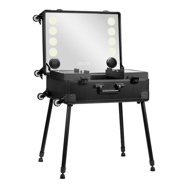 Plus black portable makeup station with LED mirror and Bluetooth speakers