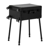 Black rolling makeup case opened as portable workstation