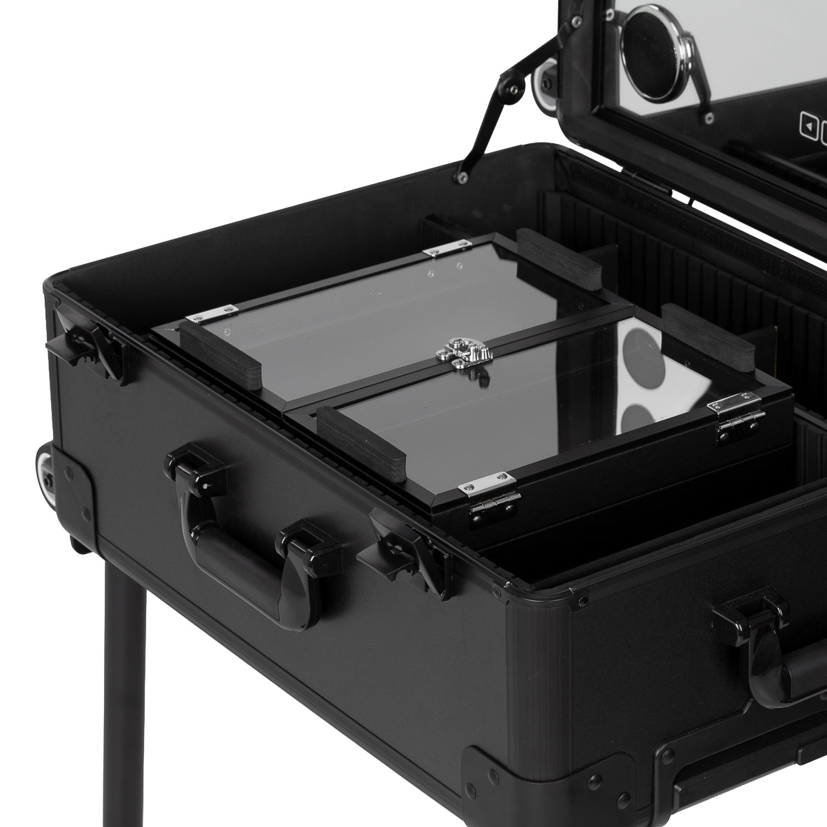 Rolling makeup station with telescopic handle and wheels