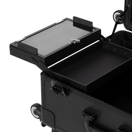 Makeup artist travel case with lockable closures and wheels