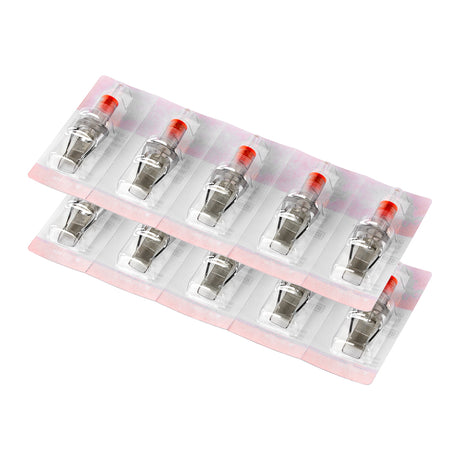 Set of 10 EL CARTEL V2 0.35mm 27RM LongTaper tattoo cartridges with precision needles for professional tattooing.