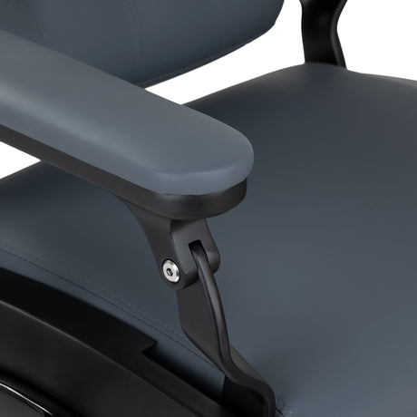Barber's chair Gabbiano Francesco Graphite with black base, featuring padded seat and backrest, adjustable armrests, and sturdy construction.