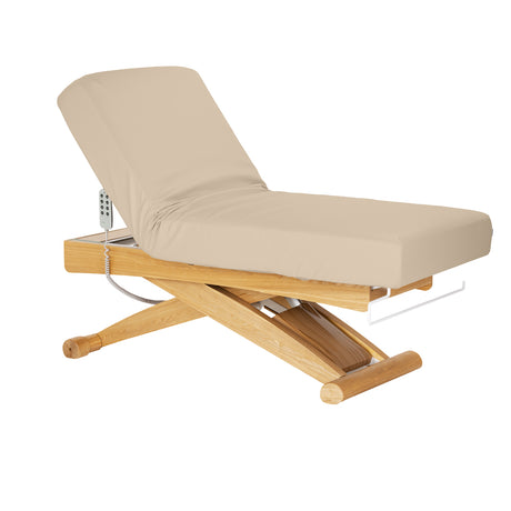 Sillon Siesta Elektrinis SPA Gultas – Smėlio Spalvos, Šviesiai Rudas Pagrindas · Atlenkta padėtis
