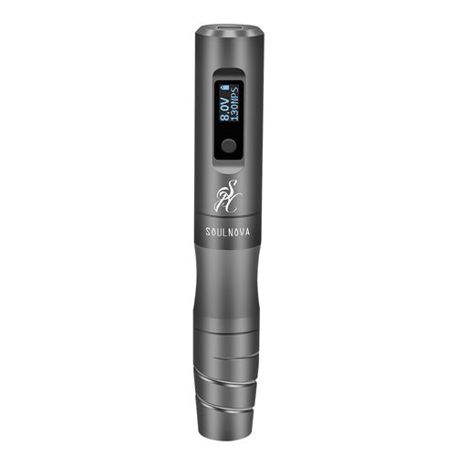 Soulnova SOULNOVA E2 Mini Wireless PMU machine pen in grey with 2.5mm needle tip, compact and ergonomic design.
