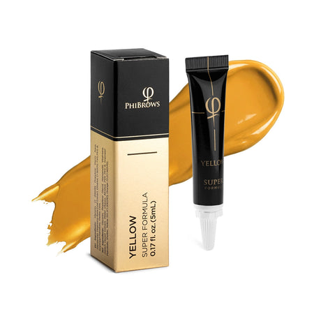 PhiBrows SUPER Yellow Microblading Pigment 5ml on a light background