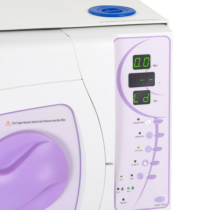 Autoclave medical class B 18L by Beauty System with built-in printer, shown in a clinical setting.