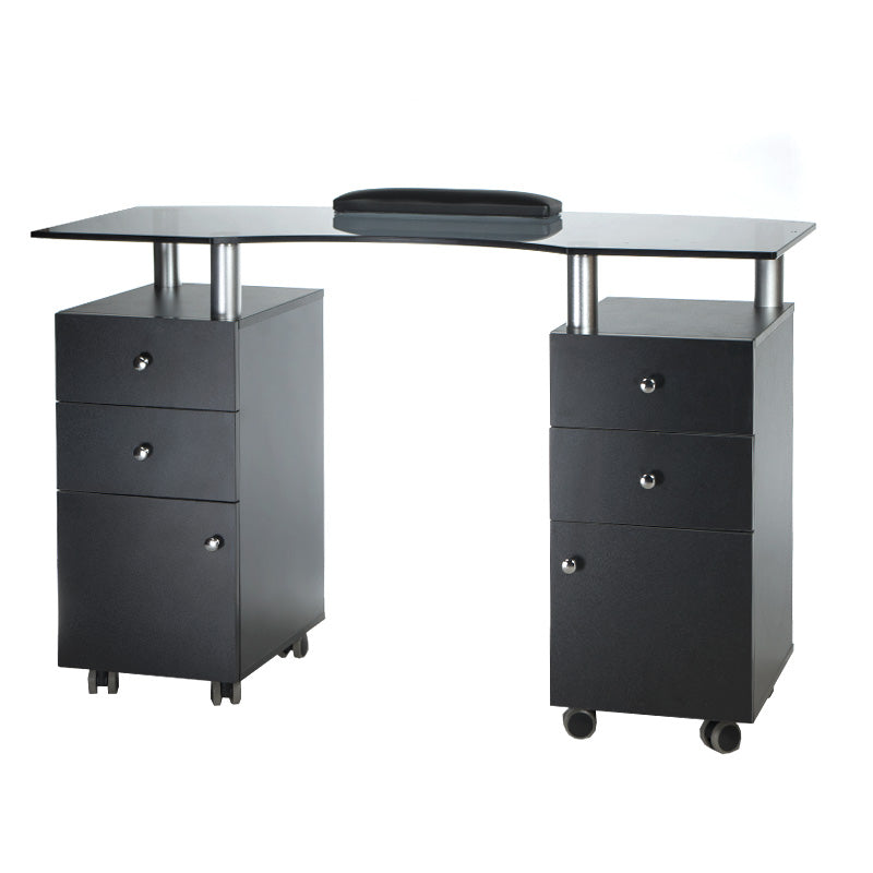 Black manicure table BD-3453 by Beauty System with a sleek surface and built-in storage for professional nail salon use.