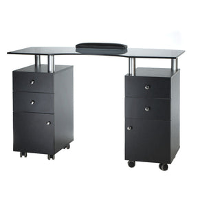 Black manicure table BD-3453 by Beauty System with a sleek surface and built-in storage for professional nail salon use.