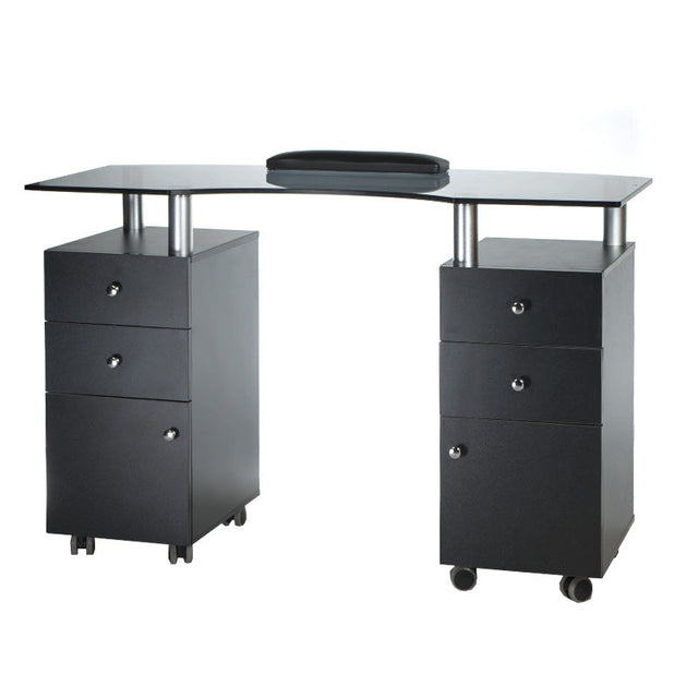 Black manicure table BD-3453 by Beauty System with a sleek surface and built-in storage for professional nail salon use.