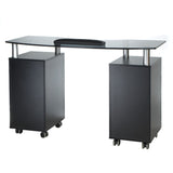 Black manicure table from Beauty System model BD-3453 with workspace and storage drawers for professional nail care.