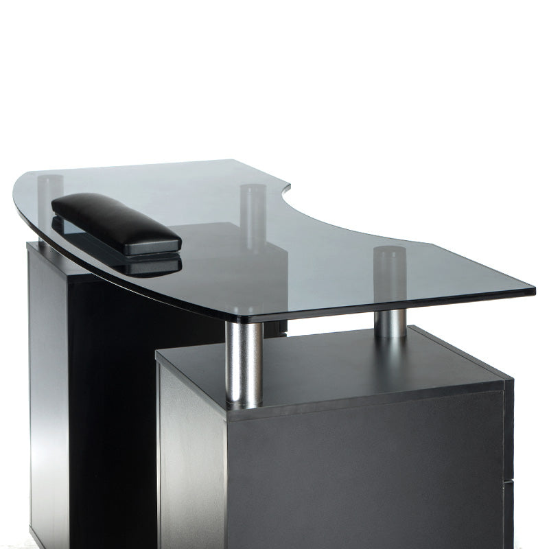Black manicure table BD-3453 by Beauty System featuring a spacious work surface and storage drawers for nail salon use.