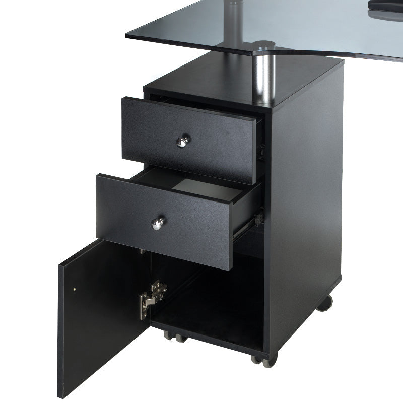 Black manicure table BD-3453 by Beauty System with storage drawers and a spacious work surface for professional nail care.