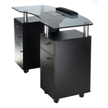 Beauty System manicure table with hood BD-3453P in black, featuring a sleek design and workspace for professional nail care.