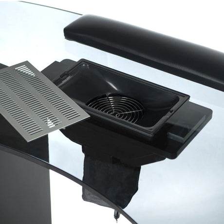 Beauty System Manicure Table with Hood BD-3453P in black, featuring a spacious work surface and integrated hood for nail treatments.