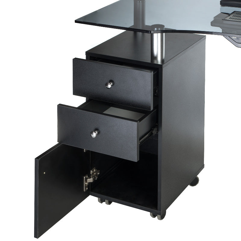 Beauty System manicure table with hood BD-3453+P black, featuring a sleek workspace, built-in lighting, and storage for nail tools.