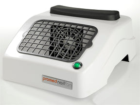 White Promed Dust Collector by Beauty System with compact design and adjustable venting for efficient dust collection.
