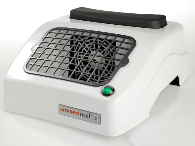 White Promed Dust Collector by Beauty System with compact design and adjustable venting for efficient dust collection.